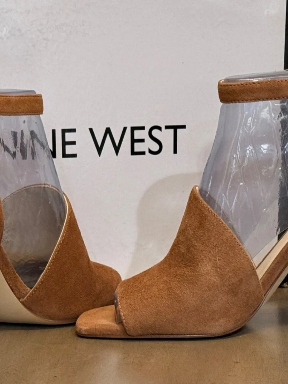 Nine West Quilty cone heels ankle strap suede sandals mules womens 9 nude boho - Picture 8 of 13